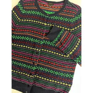 Talbots Fair Isle Lambswool Sequin Knit Cardigan Sweater Size L Eclectic Nordic